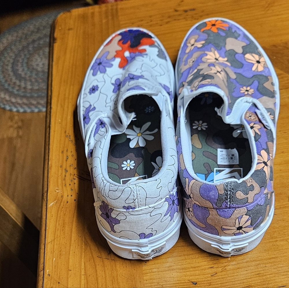 Vans Women's Floral Slip-On Sneakers - Purple and Orange - Picture 2 of 5